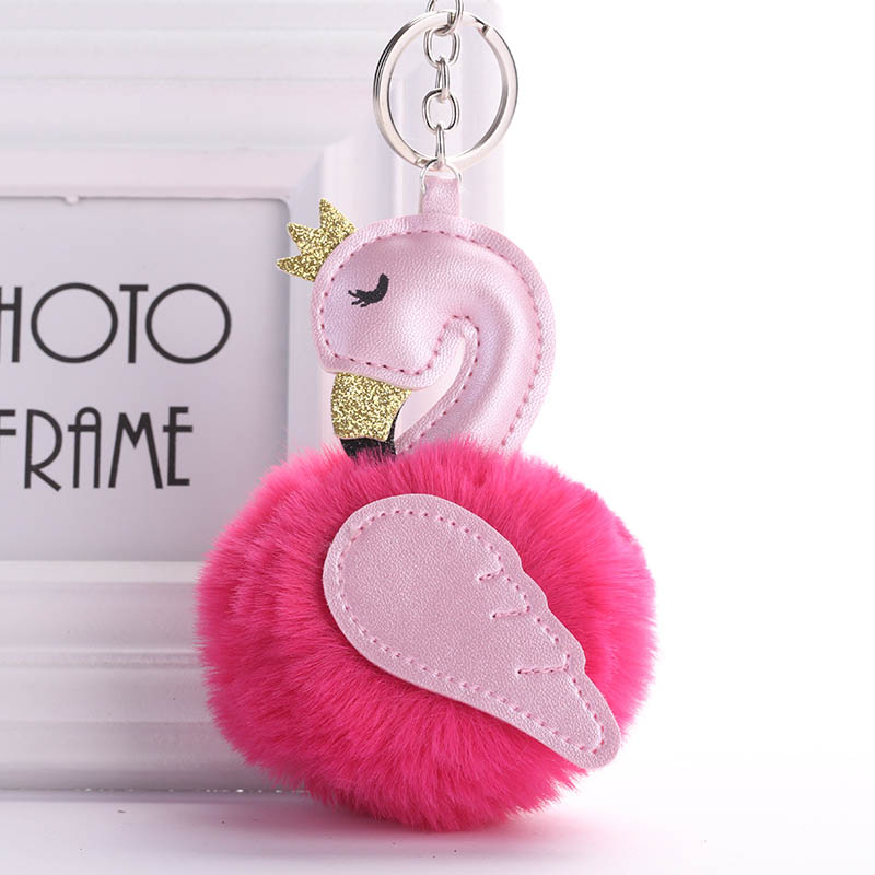 Leuke Roze Flamingo Sleutelhanger Vrouwen Konijnenbont Pompoms Zwaan Auto Sleutelhanger Houder Tas Charm Hanger Party Accessoires Cadeau