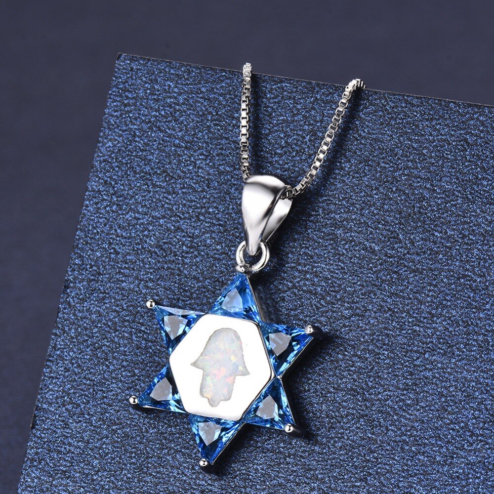 Commercio all'ingrosso Reale 925 Sterling Silver Collane Bianco Opale di Fuoco Blu di Fatima A Mano Collane Con Pendente Dei Monili Delle Donne