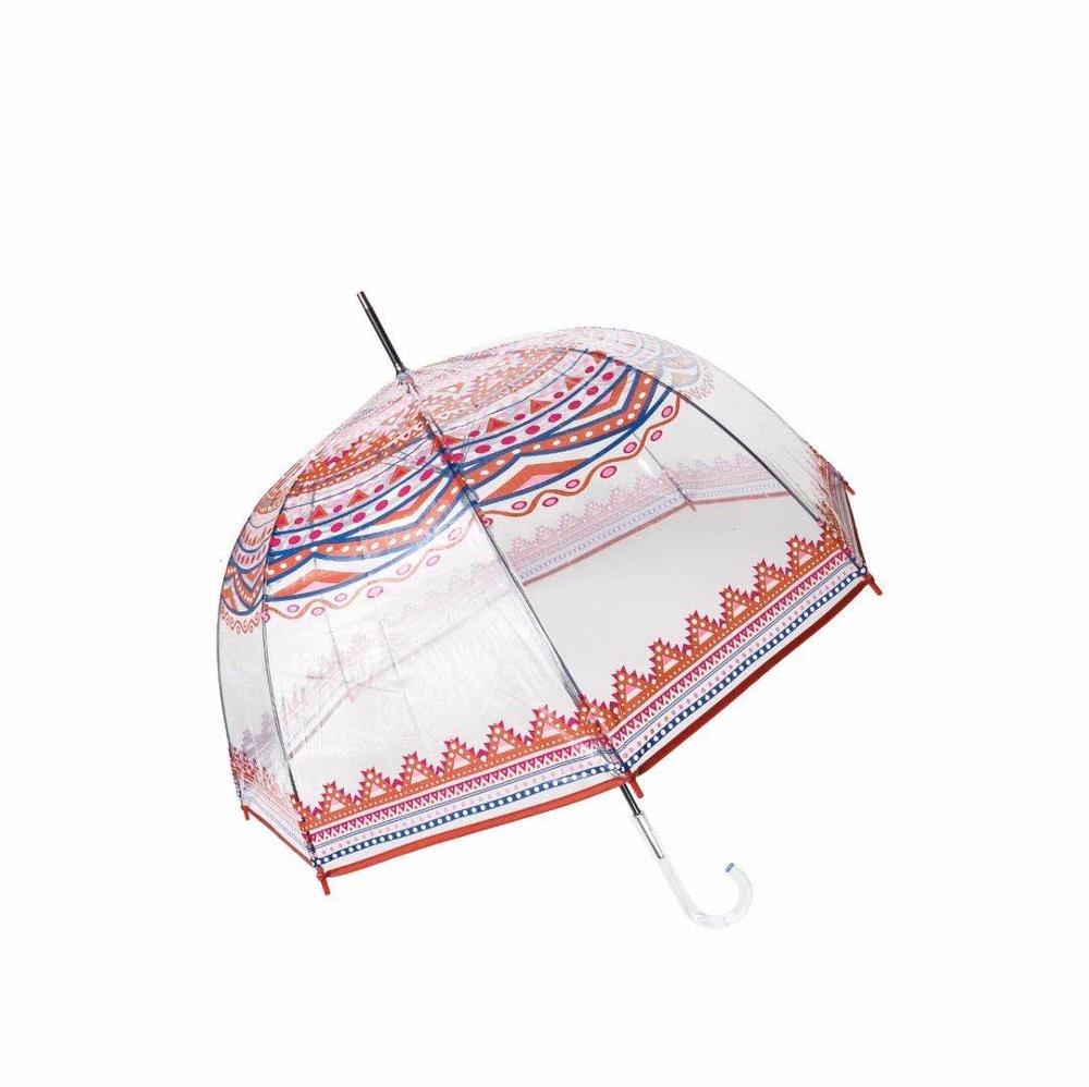 Parapluie anti-vent Transparent en forme de cloche ethnique pour femmes, pour maisons de ville: Rouge