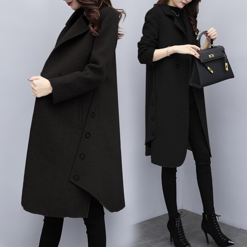 Abrigo de lana con carácter para mujer, chaqueta holgada Irregular de longitud media, ropa exterior ajustada, Camel, JD2036, otoño e invierno, 2022