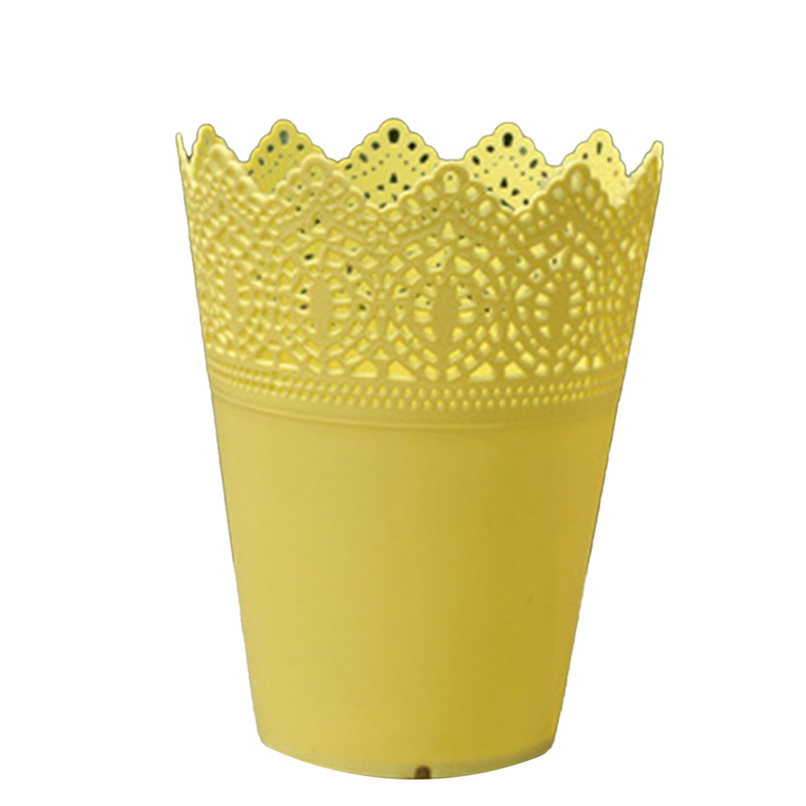 Pot de fleur en plastique creux, Pots de pépinière, Pots de démarrage de graines, porte-fleurs, couronne en dentelle, Vase de fleur percé, rangement: YELLOW