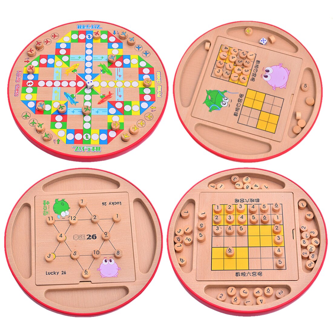 5 In 1 Multifunctionele Houten Volwassen Desktop Game Shudoku Puzzel Game Board Speelgoed Sigongge Jiugongge Houten Flying Schaken