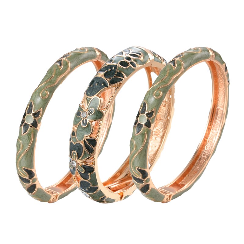 3 Pcs Set Cloisonne Bangles Voor Vrouwen Sieraden Lady Girl Vrouwen Hand Armbanden Enamel Bangle Indische Stijl: green set 1