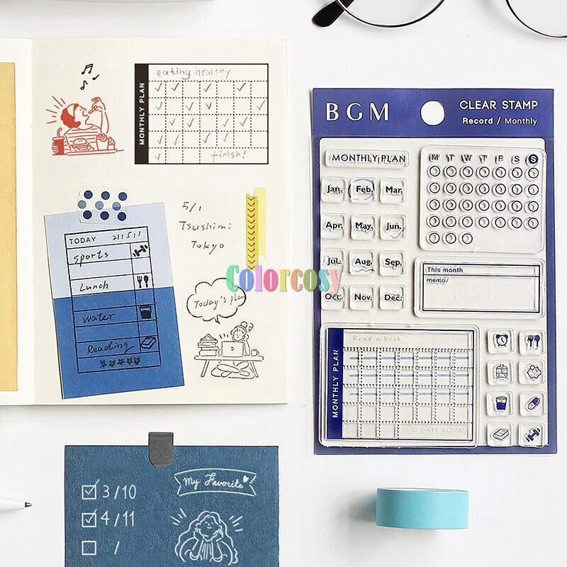 Japan BGM Clear Stamp Album Book, Acrylic Stamping Clear Block, Transparent Clear Stamps Seal,for Scrapbooking Craft Card Making