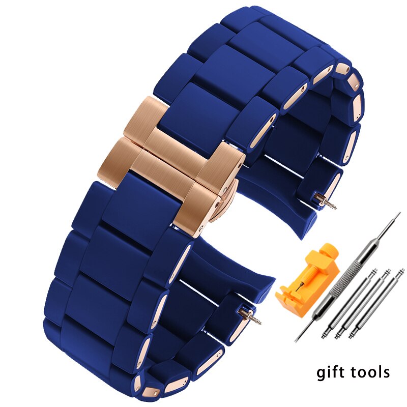 Cinturino in gomma siliconica acciaio in gomma per AR5890 AR5889 AR5858 AR5920 AR5868 AR8023 uomo 23mm donna 20mm cinturino cinturino: blue rosegold buckle / 23 millimetri
