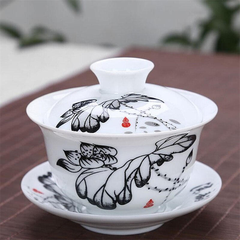 200ML Chinese Traditions Gai Wan Tea Set Bone China Tea Sets Dehua Gaiwan Tea Porcelain Pot Set Travel Beautiful And Easy Kettle
