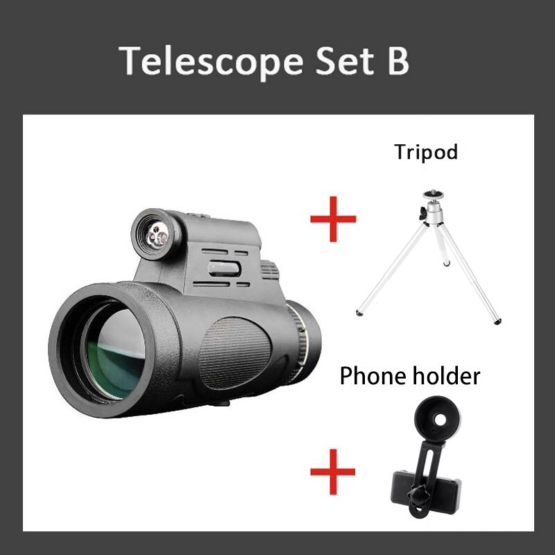 Powerful 12x50 Monocular Telescope With Three Kinds Of Light For Night Use Focus Object Signalling Outdoor Binoculars: Telescope Set B