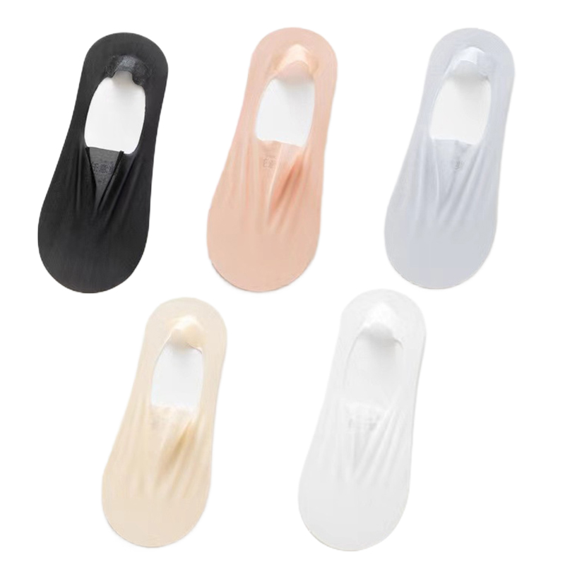 5Pairs Women Invisible Boat Socks Breathable Silicone Non-slip Ultra-thin Sock Slippers Elastic Ice Silk Low Sox