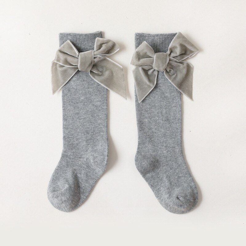 Strik Knie Hoge Baby Sok Zoete Katoen Ademend Peuter Sok Lange Sok Voor Meisjes Prinses Herfst Winter Zachte Effen Kleur: Gray