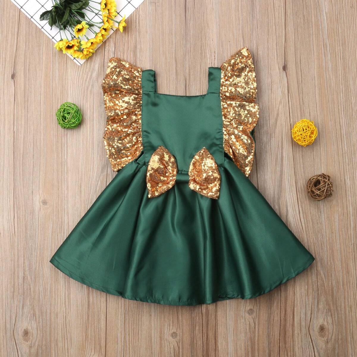 Gloednieuwe Kerst Peuter Kids Baby Meisje Pailletten Strik Jurk Ruches Mouwen Tutu Jurk Bruiloft Prinses Jurken