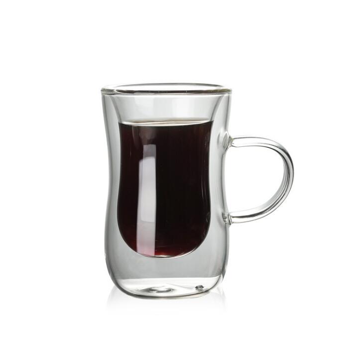 Gennemsigtige drinkware kaffekopper te sæt krus øl drink kontor krus dobbelt glas kop enkel stil: Med håndtag