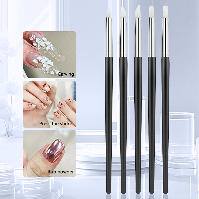 1/5 unids/set cepillo de uñas de silicona punta de esmalte de Gel UV de silicona Flexible DIY punteado pinceles de esmalte pluma herramienta de manicura DIY
