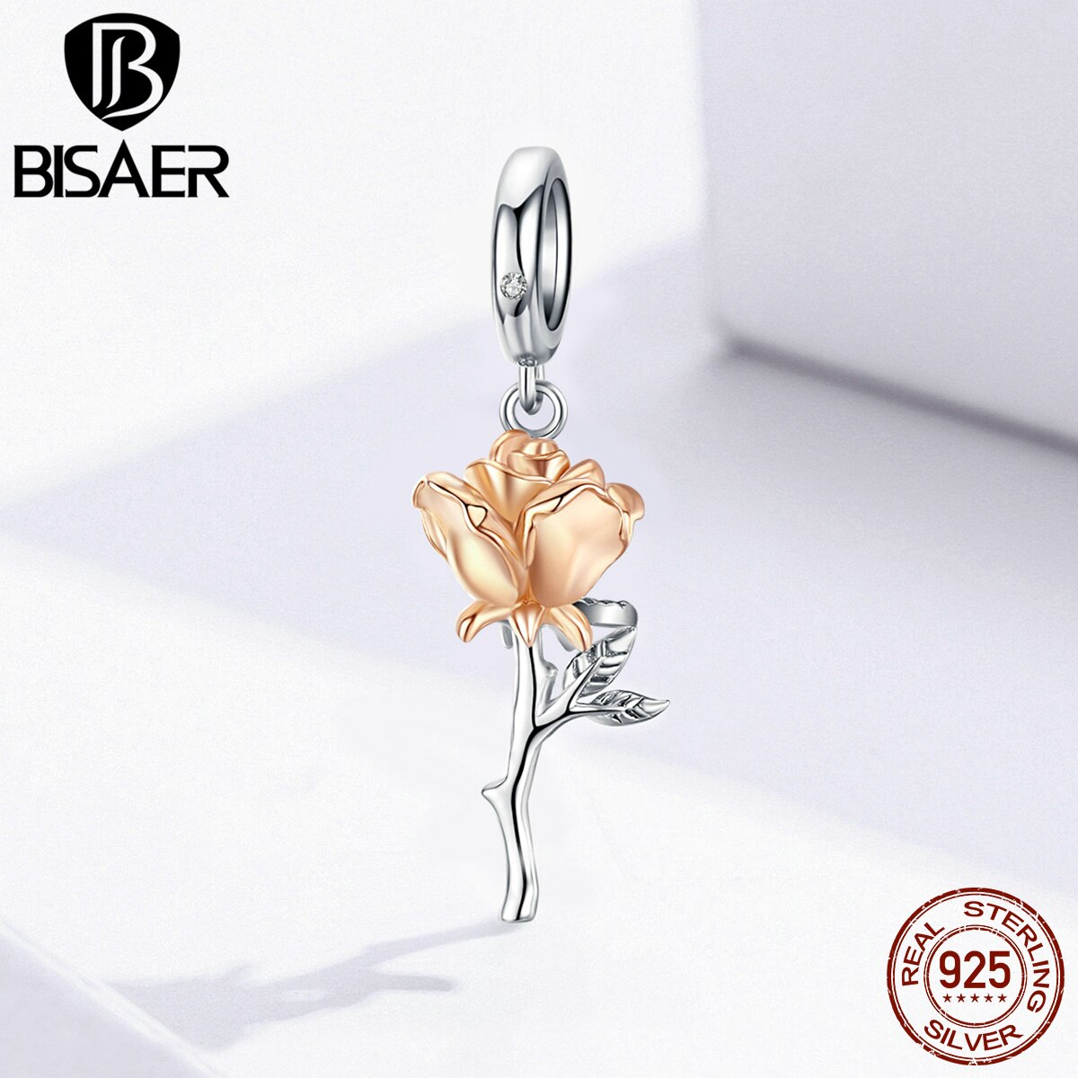 gold color charms BISAER 925 sterling silver Ladybug Infinity Rose Flower beads charms Original silver 925 jewelry