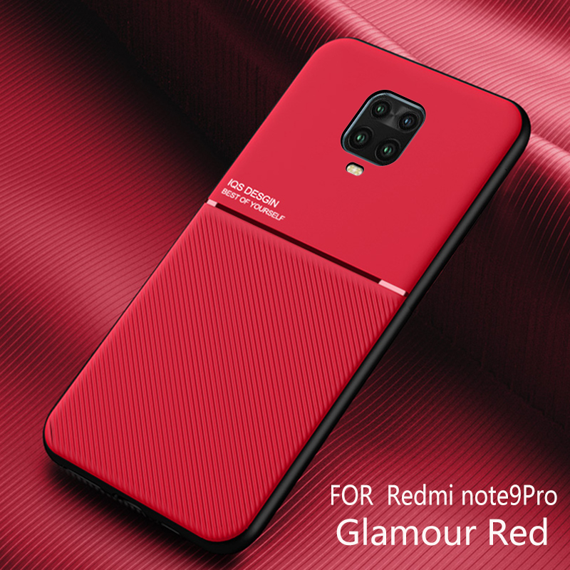 Funda magnética de cuero para coche, carcasa de Marco suave para Xiaomi Redmi Note 9 Pro, 9S, Note 9 Pro Max: Lona / Rojo