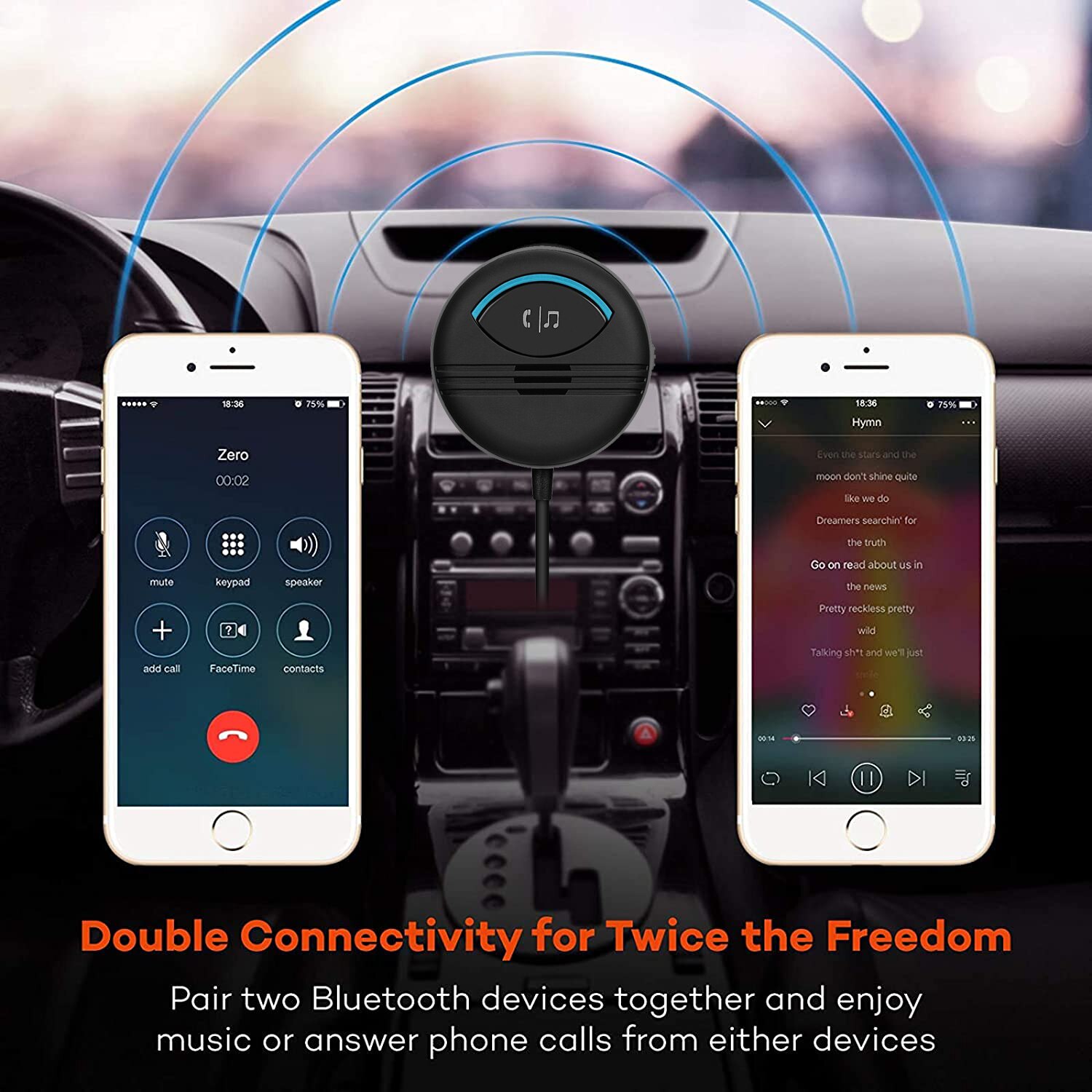 Kript Bluetooth 5.0 Car Kit Handsfree Receiver can connect two mobile phones support APTX
