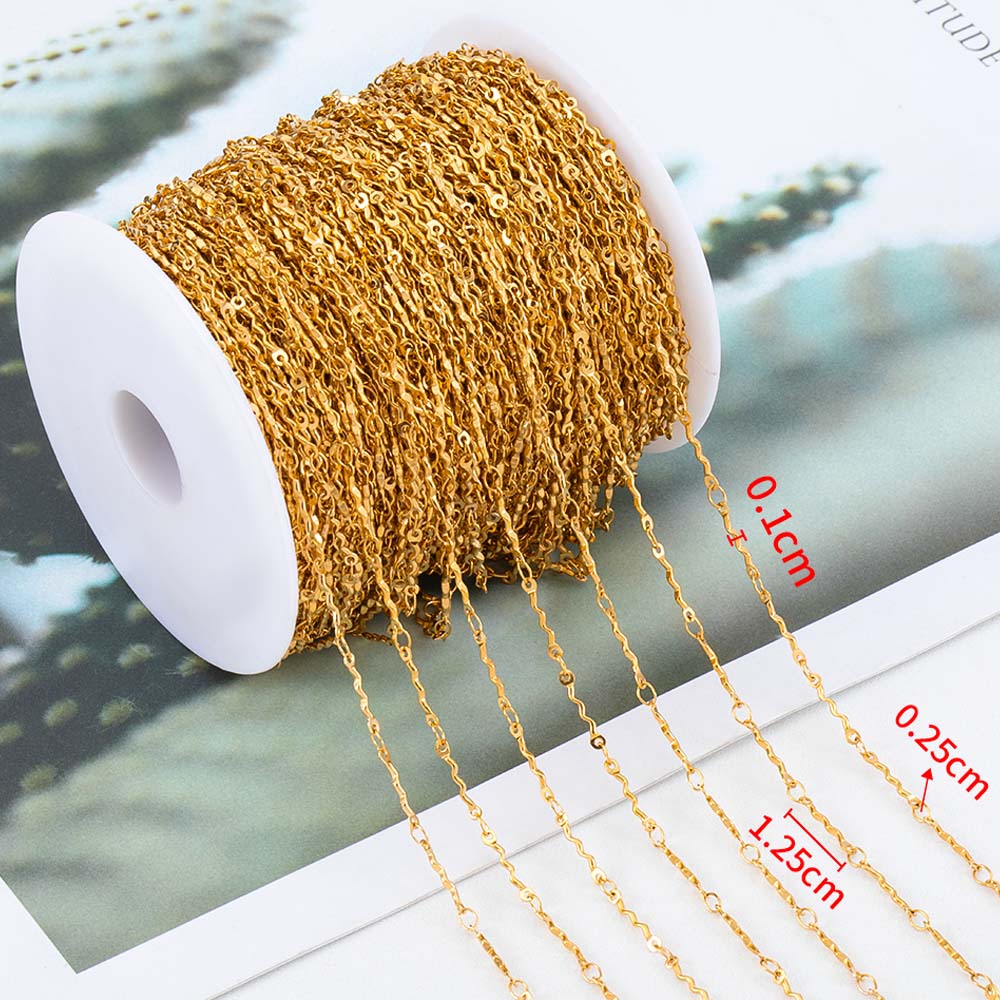 Cadena de eslabones planos finos de acero inoxidable, 1 metro, sin decoloración, cadena de Color dorado y plateado para collares DIY, pulseras, fabricación de joyas,: Oro