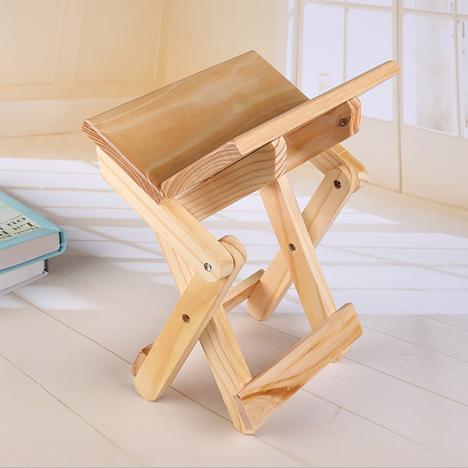Banco pequeño de madera maciza firme y estable, taburete cuadrado para el hogar, para terrazas y pesca, ahorro de espacio para Cocina
