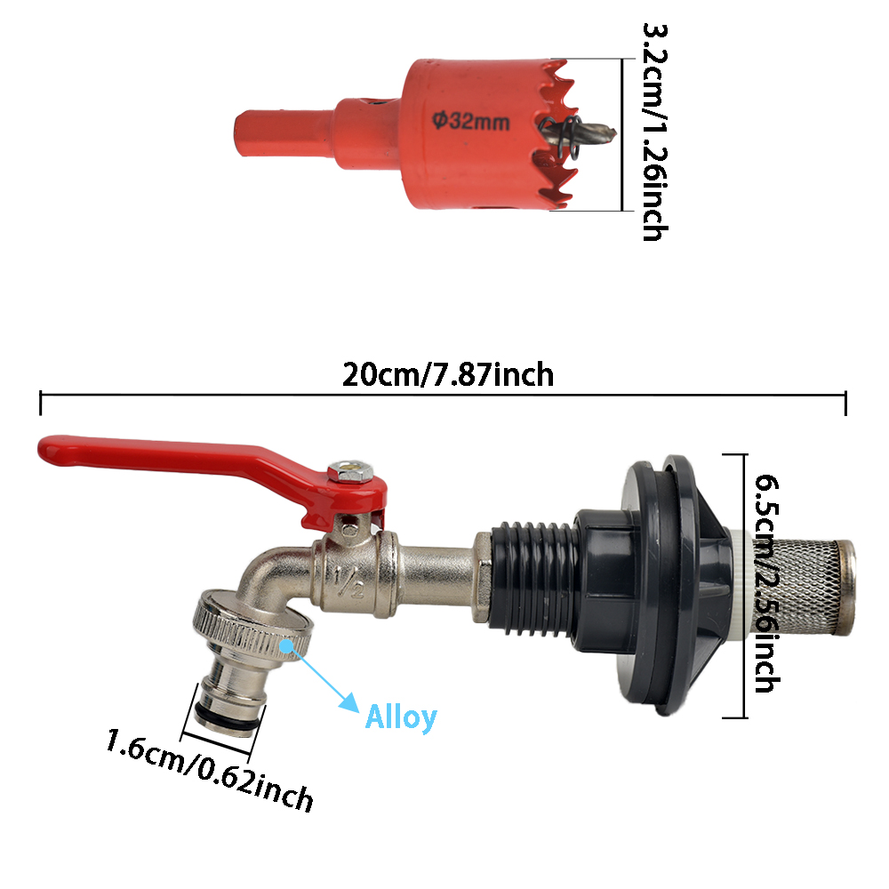 Copper Alloy Faucet with Partition Accessories, PVC Rain Barrel Spigot Kit for Aquarium and Livestock Drainage Adapter: Gold