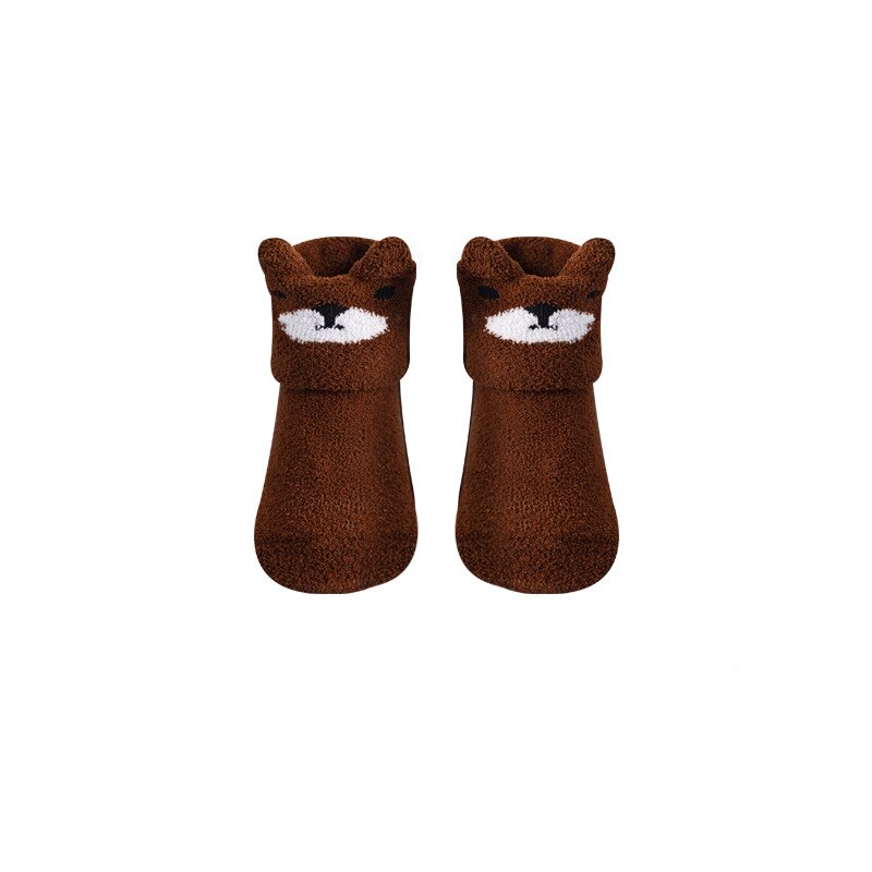 Autumn Winter Thick Soft Baby Girls Socks Coral Fleece Newborn Baby Socks Infant Baby Boy Socks Warm Slip-resistant Floor Socks: Brown / 2-4 years old