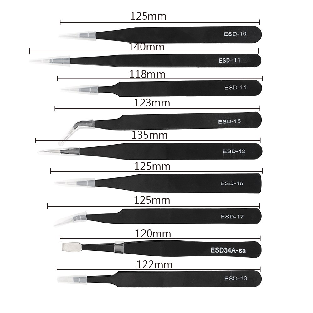 NICEYARD 9 Pcs/Set Precision Repair Tools Kit Anti Static for Electronics Phone Repairing BGA Work Hand Tool ESD Tweezers Set