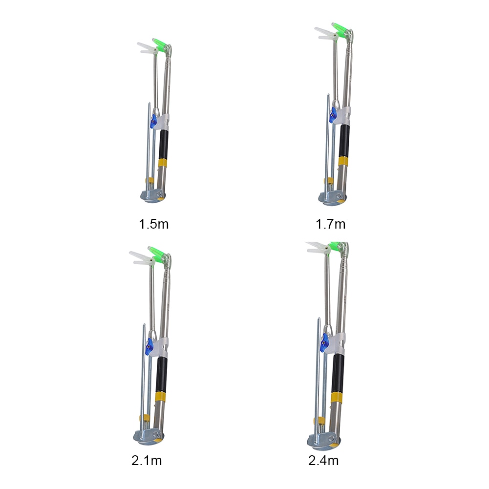 1.5-2.4m Stainless Steel Lake Hands Free Telescoping Pole Stand Double Head Angle Adjustable Ground Insert Fishing Rod Holder