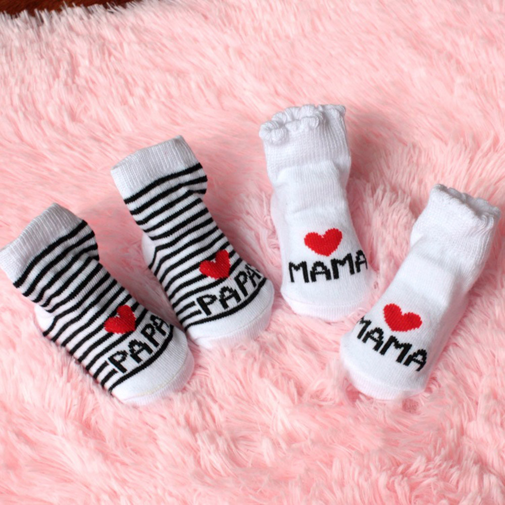 Baby, Kleinkind Jungen Mädchen Slip-beständig Boden Socken Liebe Mama Papa Brief Socken Liebe Papa Liebe Mom Baumwolle -stil Baby Socken