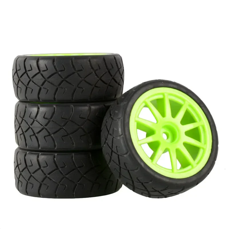 4 Uds neumáticos y llantas de ruedas de goma para coche RC cubo hexagonal de 12mm para WLtoys 144001 y piezas de mejora de neumáticos de coche a escala 1/18 1/10 1/16: Verde