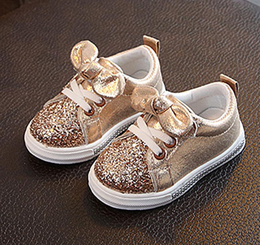 Baby Kids Schoenen Meisjes Sneakers Glitter Peuter Meisje Sneakers Zachte Bodem Met Crystal Kids Schoenen Kinderen Meisjes Bling Schoenen: Goud / 21