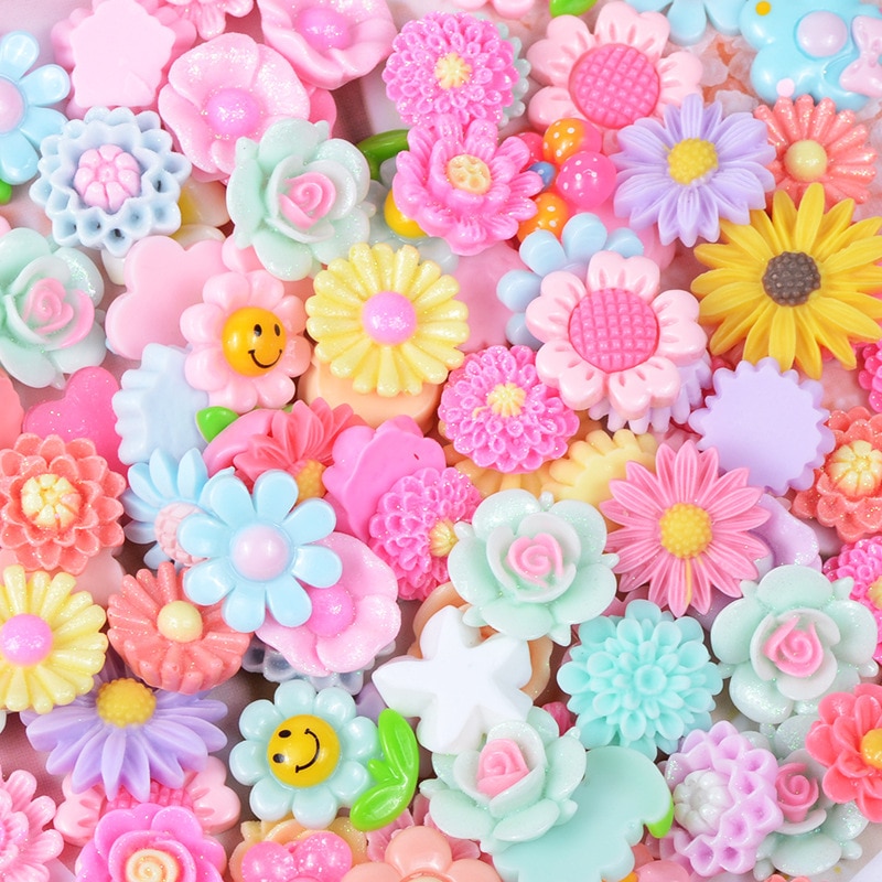 10-50 stk blandet blomst flatback plan harpiks farve diy håndværk leverer telefon shell dekor patch patch ornament ornament hår tilbehør