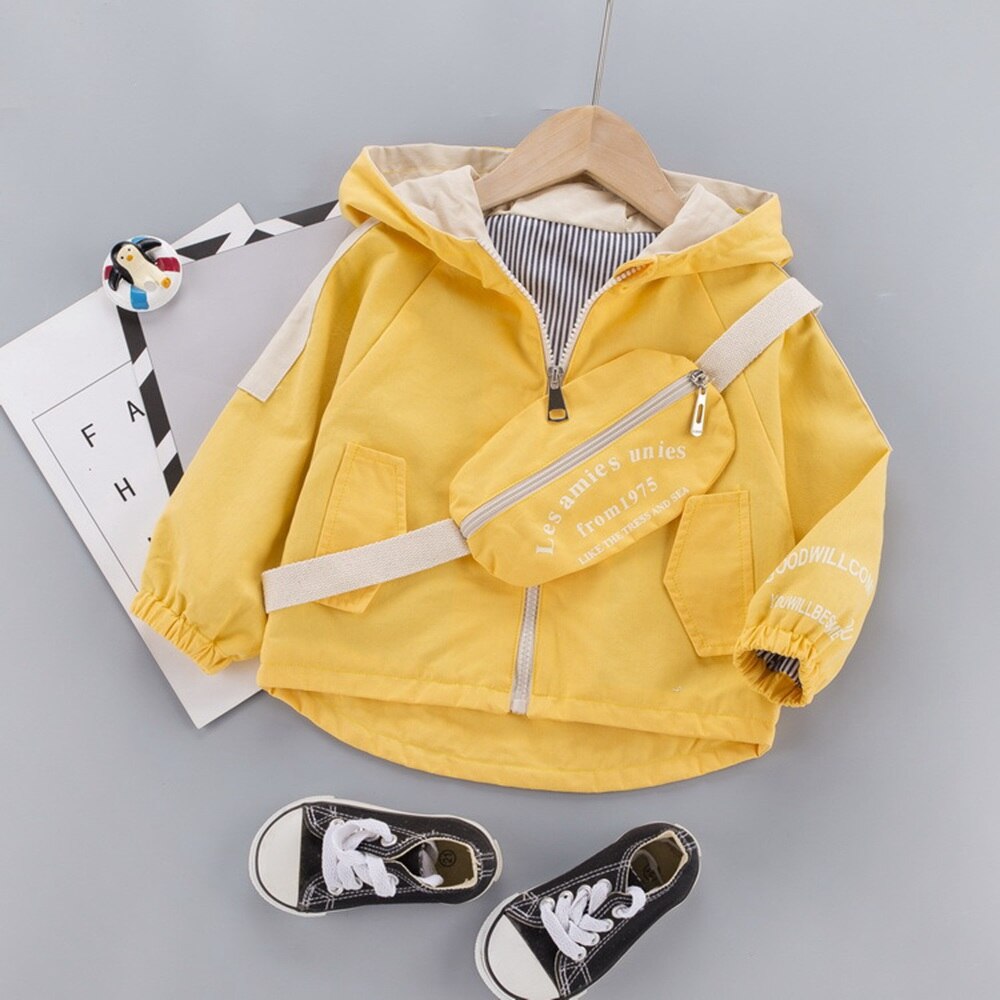 Herfst Toevallige Baby Jongens Jassen Jassen Lange Mouwen Rits Hooded Jassen Kinderen Kids Zuigelingen Uitloper Casacos Jas + Tas s11108: Yellow / 3T