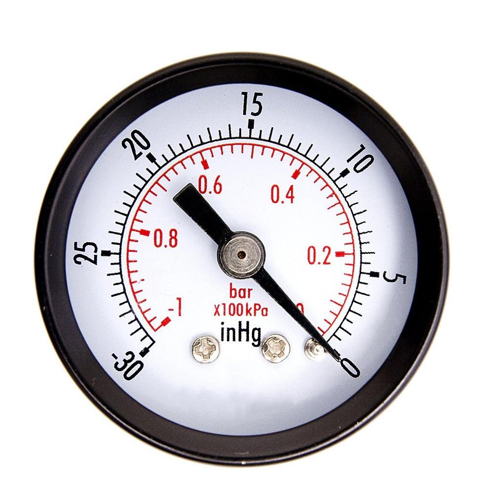 Vacuum Manometer Mini Dial Air Vacuum Pressure Gauge Meter Stable Pressure Tester 1/4" Center Back -30HG/0PSI