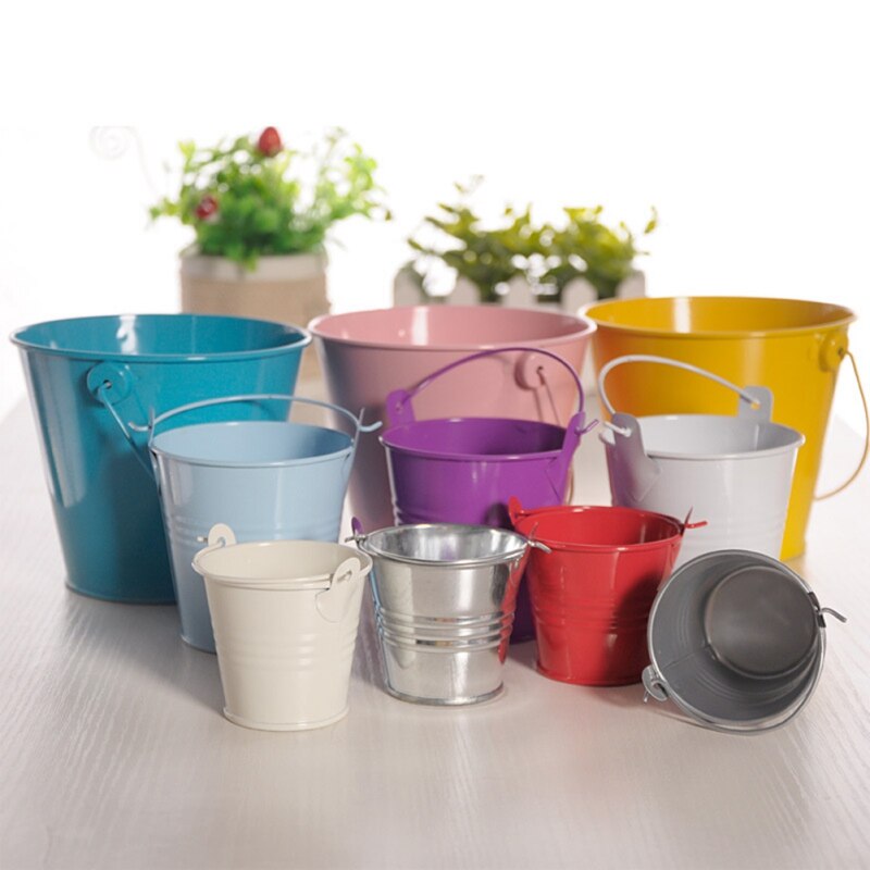 Mini cubos de lata cubos de hojalata de colores con asas maceta de plantas organizador de almacenamiento de escritorio decoración casa hogar