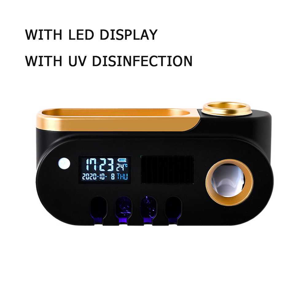 UV Toothbrush Holder Automatic Toothpaste Dispenser Toothbrush Sterilizer Toothpaste Squeezer Toothbrush Sanitizer USB Charge: Black gold1