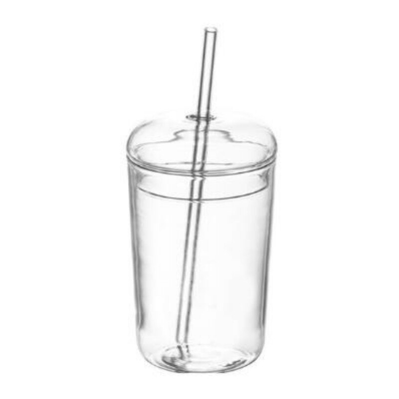 Vaso de vidrio nórdico con pajita para estudiantes, vaso de agua transparente , resistente al calor, fresa, 300ml: 401-500ml-Clear
