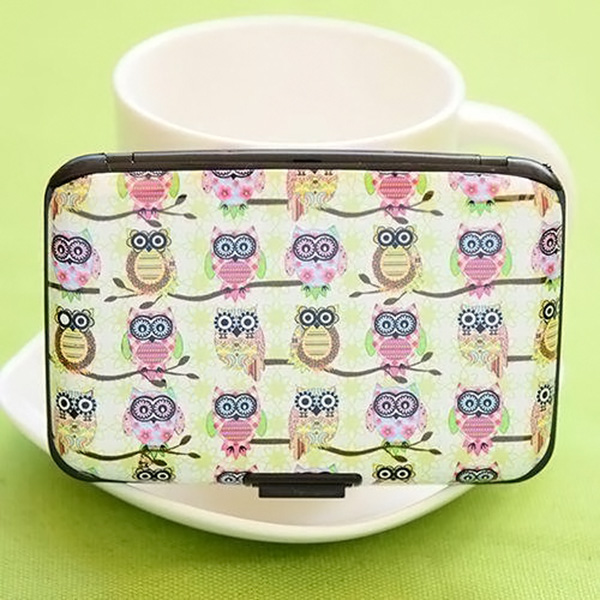 Lindo búho estampado cartera caso tarjeta de crédito titular 7 tarjetas ranuras a prueba de robo con capas de seguridad Extra Popular: Style 1