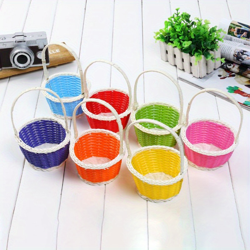 Plastic Rattan Woven Blue Easter Egg Basket Round Storage Basket Home Basket