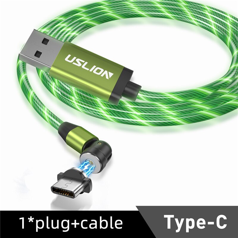 USLION Neue 540 ° Magnetische USB Kabel Stromer LED Ladung Typ C Kabel Ladegerät Mikro magnetisch Telefon USB Kabel Für iPhone Samsung: Pro Typ C Grün