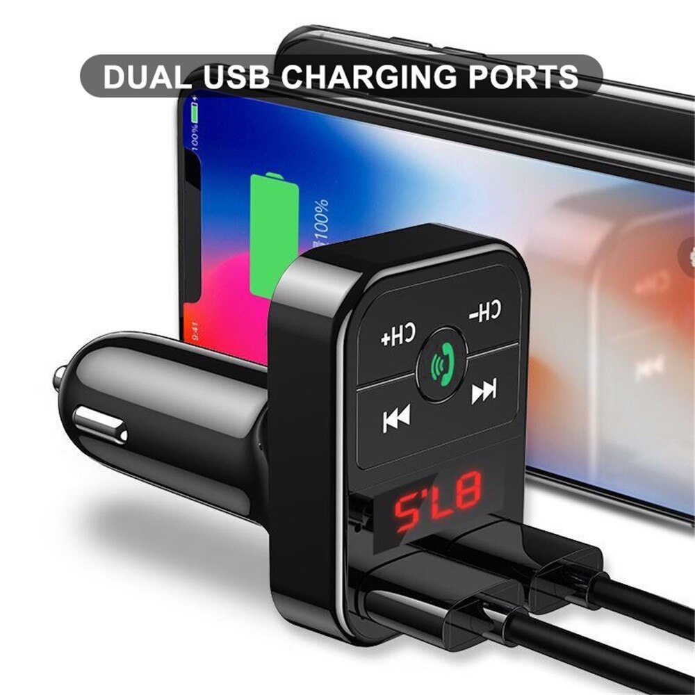 Auto Lader Voltage Display Bluetooth MP3 Speler Handsfree Car Kit Fm-zender Aux U Disk Dual Usb Charger Power Adapter