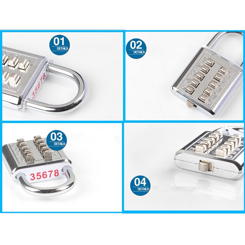 10 Digit Push Button Combination Padlock 5 Digit Locking Mechanism Zinc Alloy Anti-theft Digit Push Password Lock 4 Colors