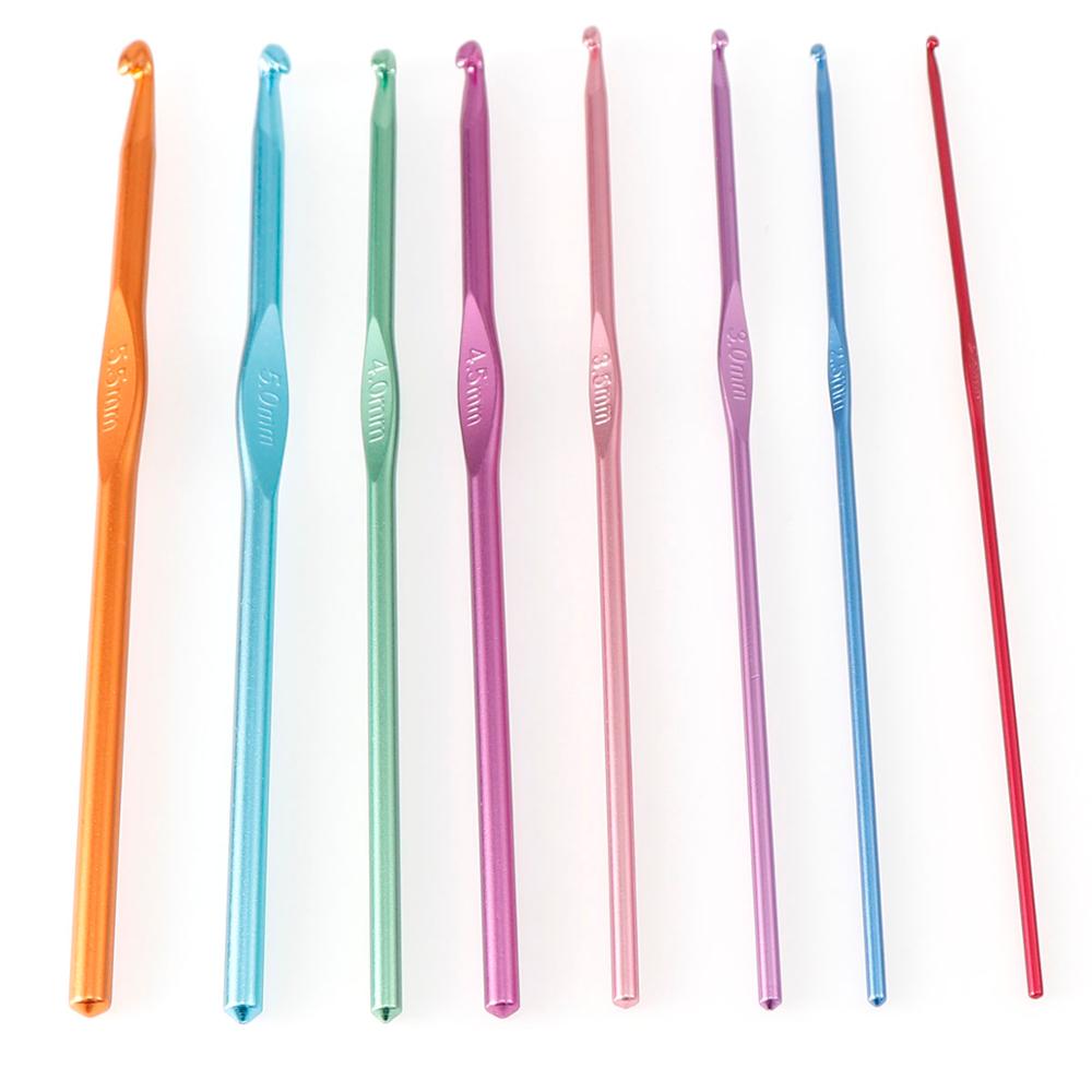 8 st / set flerfärgad aluminium virkar 2mm to 5.5mm hampa blomma virka för hem diy handgjorda vävning verktyg stickor: Default Title