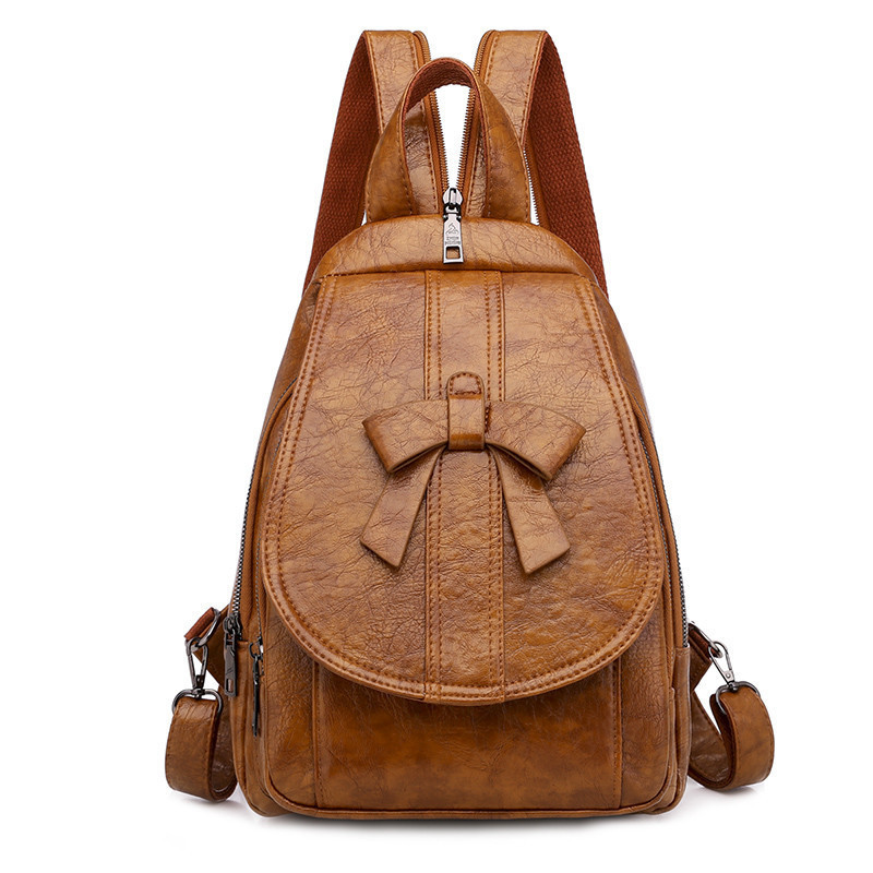 Mochila para mujer, de piel encerada, multifunción, con lazo, para mujer, pecho, hombro, bolsa de viaje para mujer, Mochila para chica adolescente: Caramel Colour