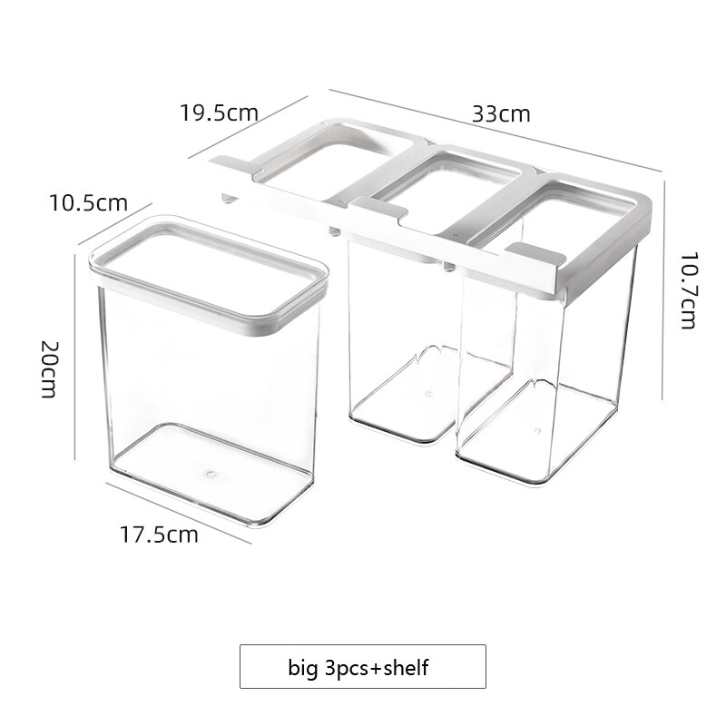Food storage box Grain storage rack with wall-mounted plastic container storage box Transparent grain tank kitchen supplies: big 3pcs