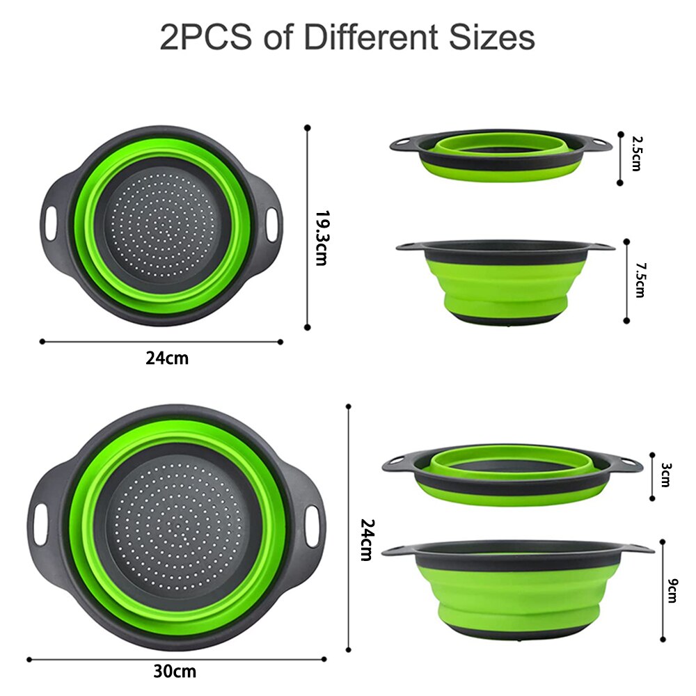 Colador de silicona plegable para lavar frutas y verduras, cesta con mango, escurridor, herramientas de cocina