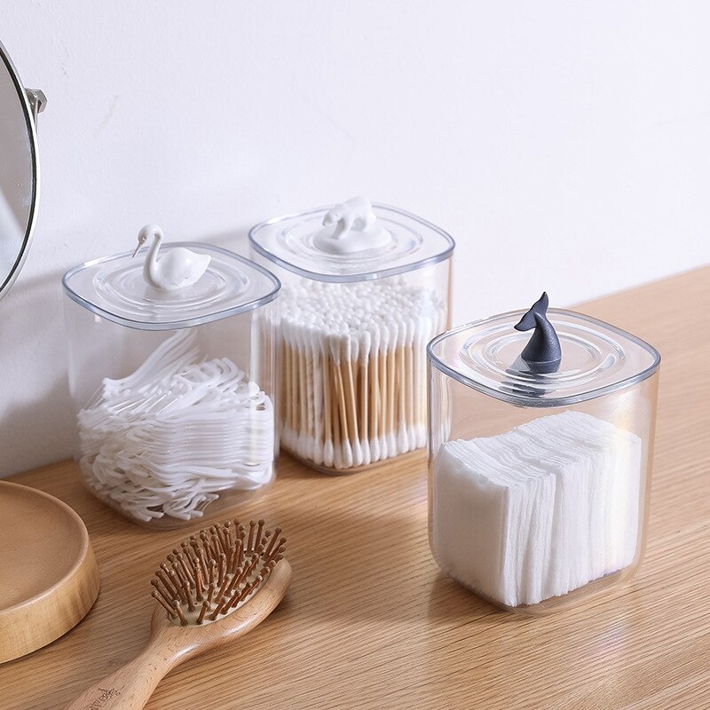 3 Pcs Acrylic Transparent Dust-Proof Desktop Cotton Swab Storage Box Household Cosmetic Cotton Storage Box Organizer