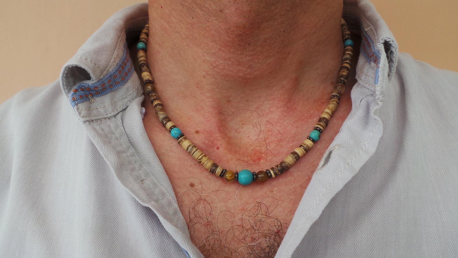 Collar de cuentas para hombre, collar africano, collar de surfista, collar para hombre: A17
