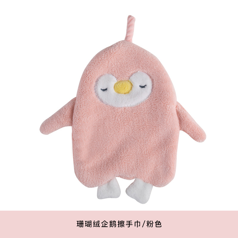 Chiffon de nettoyage mignon, dessin animé pingouin, serviette suspendue, nettoyage doux, molleton de corail, absorbant l&#39;eau, serviette de lavage de la vaisselle, cuisine: C