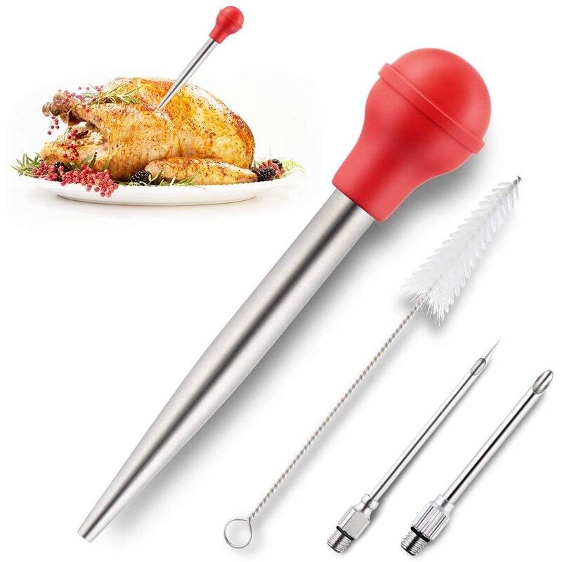 30ml kalkun baster sett med injeksjon nål rensebørste til kjøtt bbq matte smak baster sprøyte rør rør