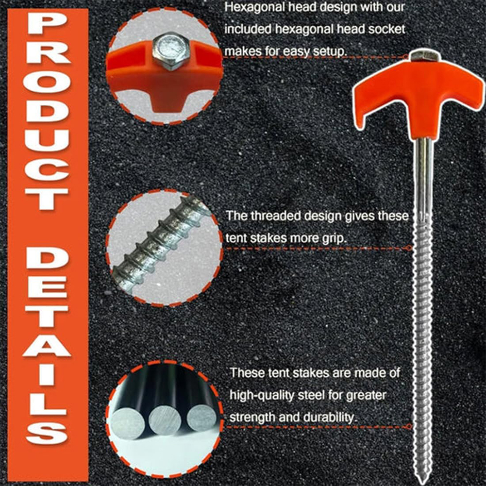 4/8PCS Screw-in Tent Stakes Ground Anchors metal Steel Hexagonal Plastic Head Spiral Screws Camping Peg Ground Nails Tool