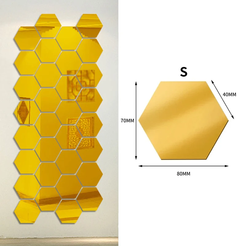 100/1 stücke Sechseckigen Acryl Spiegel Zauberstab Aufkleber Mini Spiegel Solide Paster Selbst-klebe Gold Silber Aufkleber Hause schlafzimmer Kunst Dekor