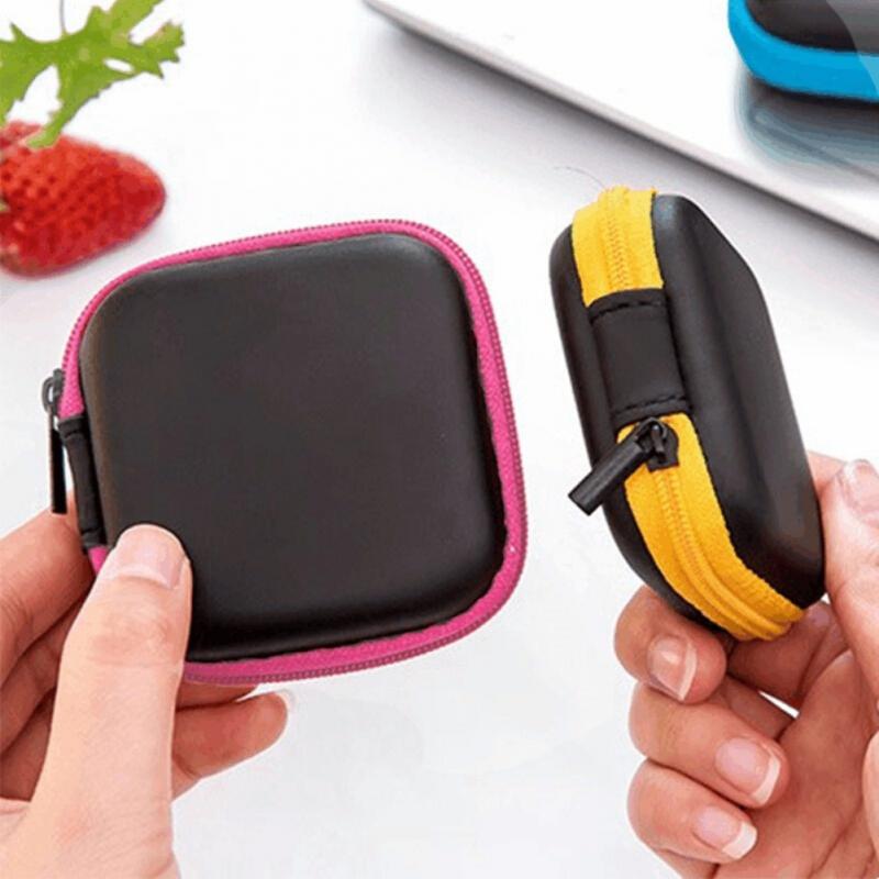 Draagbare Oortelefoon Case Mini Rits Vierkante Opbergdoos Voor Oortelefoon Oordopjes Geheugenkaart Usb Kabel Hoofdtelefoon Accessoires